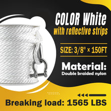 Robbor Solid Braid MFP Anchor Rope with Stainless Steel Thimble & Shackle 3/8 Inch 150FT