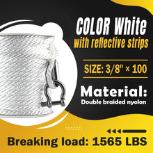 Robbor Solid Braid MFP Anchor Rope with Stainless Steel Thimble & Shackle 3/8 Inch 100FT