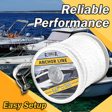 Robbor Solid Braid MFP Anchor Rope with Stainless Steel Thimble & Shackle 3/8 Inch 100FT