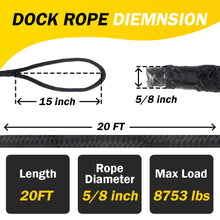 5/8" x 20' Double Braided Nylon Boat Dock Lines Pre-Spliced with a 15" Loop