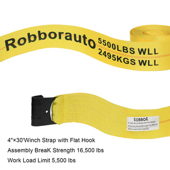 Robbor Winch Strap w/Flat Hook 4" x 30' (Box of 10)